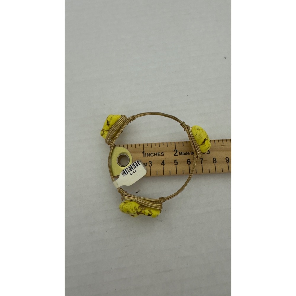 Gold Tone Wire Wrapped Bangle Bracelet with Yellow Turquoise Stone Beads - Picture 5 of 5